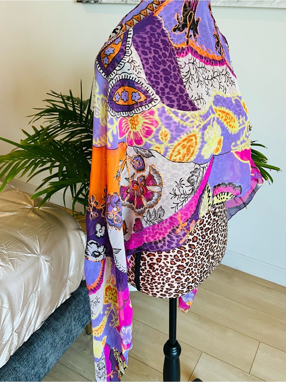 Vibrant Multicolor Floral Scarf - Picture 6 of 7